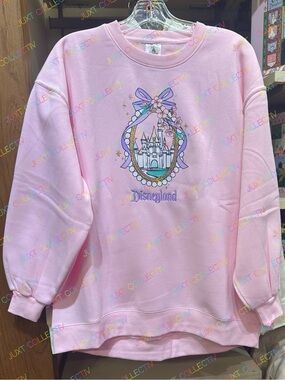Disney Parks Disneyland Castle Bow Ribbon Pink Pullover Sweatshirt